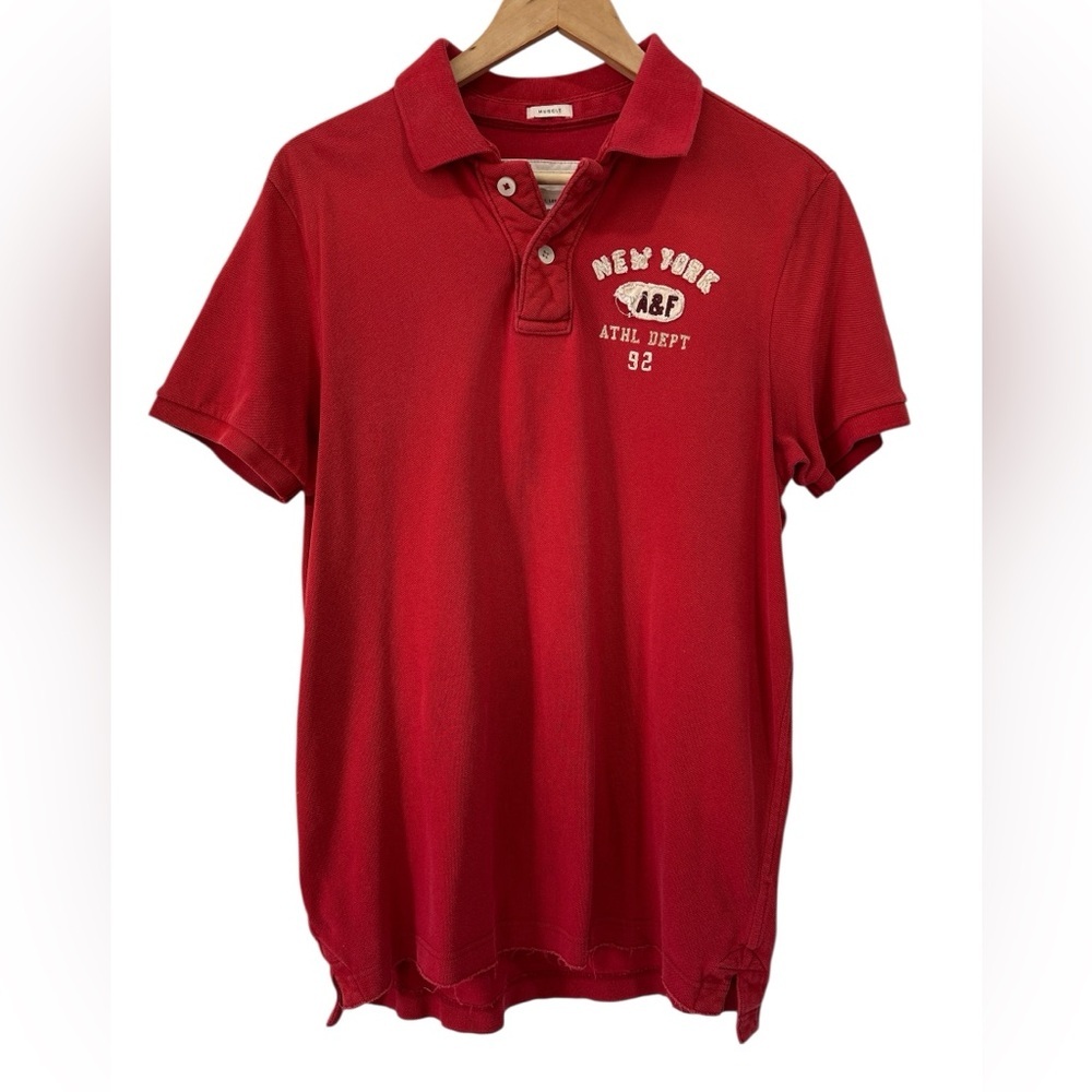 Vintage Y2K 2000s Abercrombie & Fitch Muscle Short Sleeve Polo in Red - XL